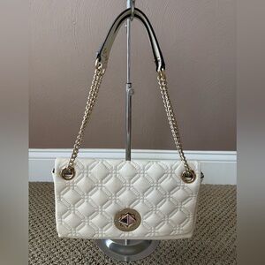 Kate Spade Astor Court Cynthia Cream Leather & Gold Quilted Chain Shoulder Bag